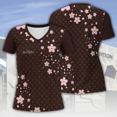 Louis Vuitton LV Cherry Blossom Papillon Monogram Women V-neck T-Shirt VNL1065