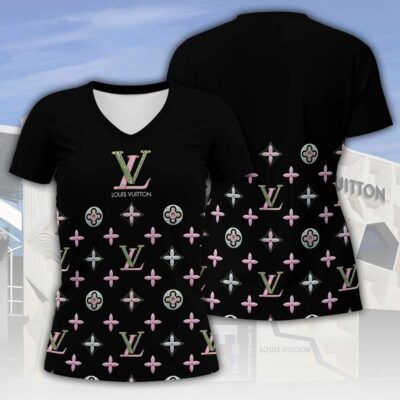 Louis Vuitton LV Diamonds Pattern Luxury Women V-neck T-Shirt VNL1066