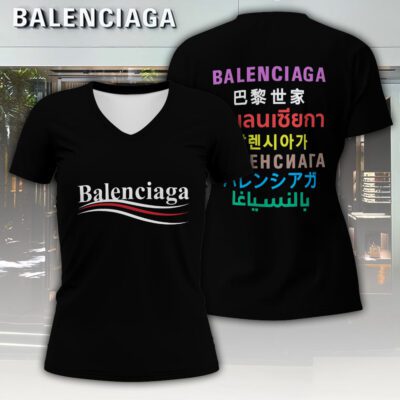 Balenciaga Color Logo Luxury Women V-neck T-shirt VNL1086