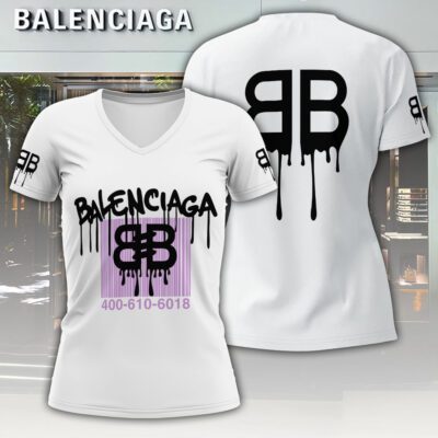 Balenciaga Dripping Logo Luxury Women V-neck T-shirt VNL1089