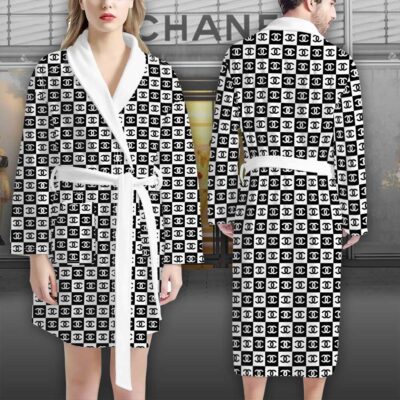 Chanel Black White Checkered Pattern Luxury Bathrobe 2