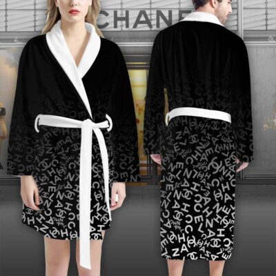 Chanel Black White Design Pattern Luxury Bathrobe 2