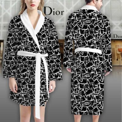 Dior Brush Black Pattern Luxury Bathrobe 2