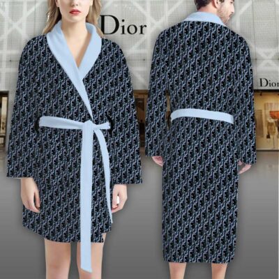 Dior Dark Blue Pattern Luxury Bathrobe 2