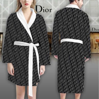 Dior Dots Black White Pattern Luxury Bathrobe 2