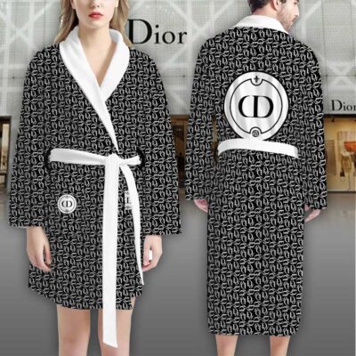 Dior Logo Black White Pattern Luxury Bathrobe 2