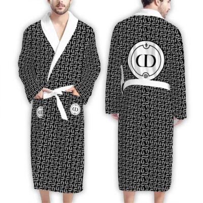 Dior Logo Black White Pattern Luxury Bathrobe