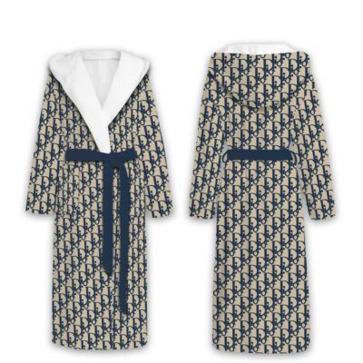 Dior Monogram Blue Cream Luxury Hooded Bathrobe Collection For Winter