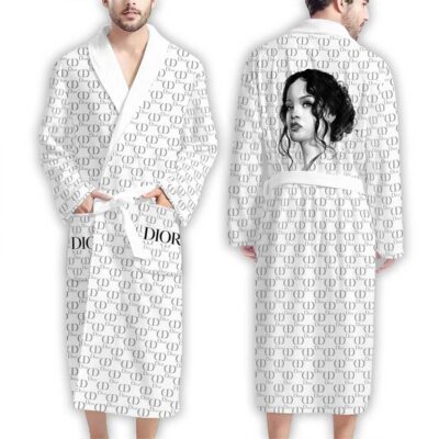 Dior White Pattern Robyn Rihanna Luxury Bathrobe