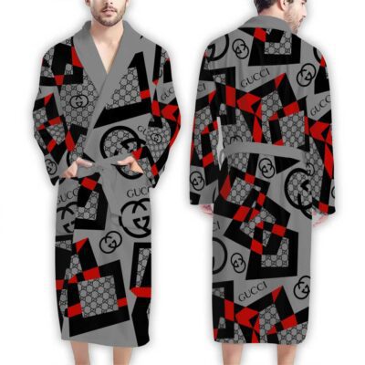 Gucci Red Black Pattern Luxury Bathrobe