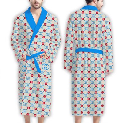 Gucci Red Blue Pattern Luxury Bathrobe