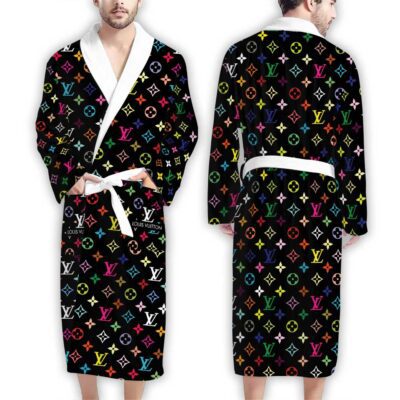 Louis Vuitton Black Colorful Pattern Luxury Bathrobe