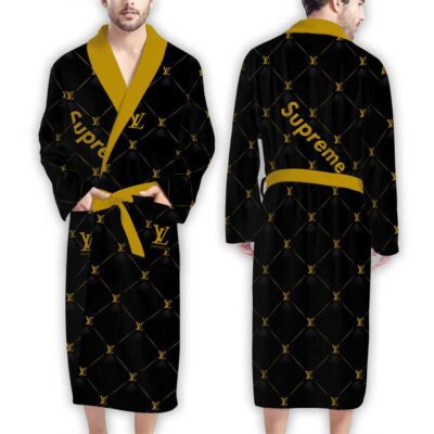 Louis Vuitton Black Supreme Pattern Luxury Bathrobe