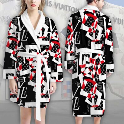 Louis Vuitton Black White Red Pattern Luxury Bathrobe 2