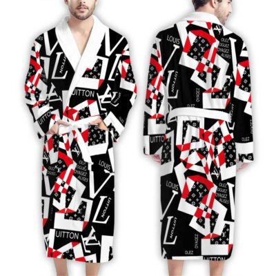 Louis Vuitton Black White Red Pattern Luxury Bathrobe
