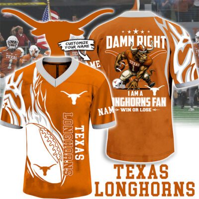 Texas Longhorns "Damn Right I'm a Longhorns Fan" Football Jersey