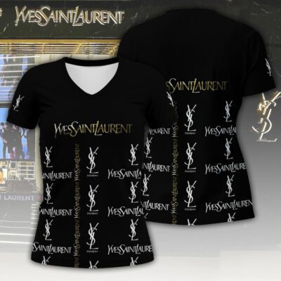 YSL Pattern Luxury Women V-neck T-shirt VNL1091