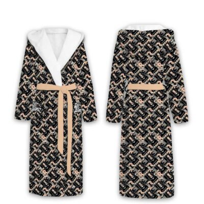 Burberry Black Pattern Luxury Unisex Flannel Hooded Bathrobe
