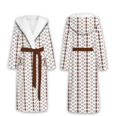 Burberry Logo Pattern Luxury Unisex Flannel Hooded Bathrobe