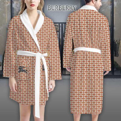 Burberry Orange BB Pattern Luxury Bathrobe 2