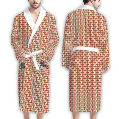 Burberry Orange BB Pattern Luxury Bathrobe