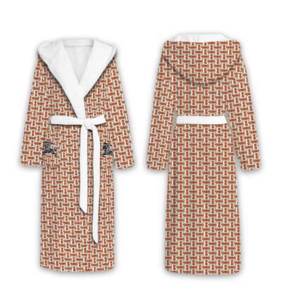 Burberry Orange BB Pattern Luxury Unisex Flannel Hooded Bathrobe