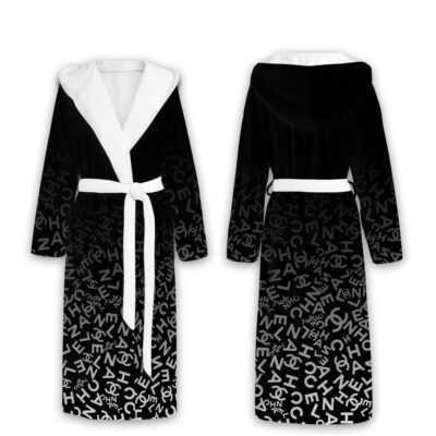 Chanel Black White Design Pattern Luxury Unisex Flannel Hooded Bathrobe