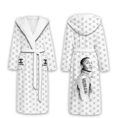 Chanel Pattern Pharrell Williams Luxury Unisex Flannel Hooded Bathrobe