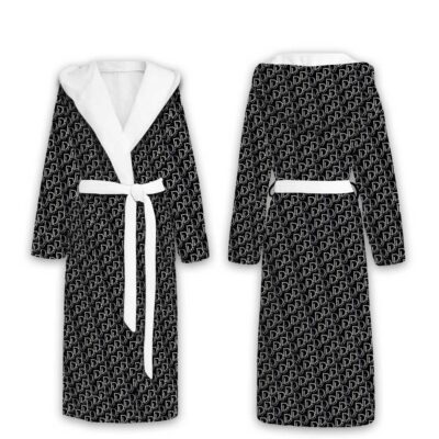 Dior Dots Black White Pattern Luxury Unisex Flannel Hooded Bathrobe