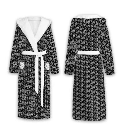 Dior Logo Black White Pattern Luxury Unisex Flannel Hooded Bathrobe