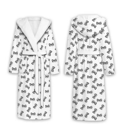 Dolce & Gabbana Black D&G Pattern Luxury Unisex Flannel Hooded Bathrobe