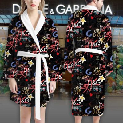 Dolce Gabbana Black Graffiti Pattern Luxury Bathrobe 2