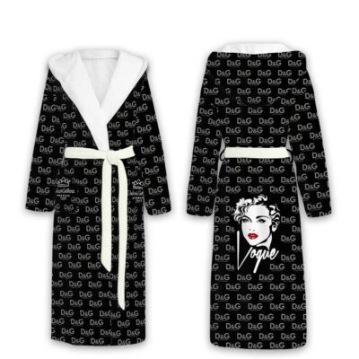 Dolce & Gabbana Black Pattern Madonna Luxury Unisex Flannel Hooded Bathrobe