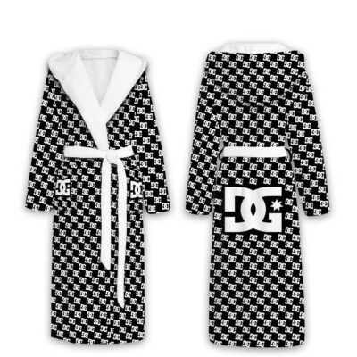 Dolce & Gabbana Black White Pattern Luxury Unisex Flannel Hooded Bathrobe