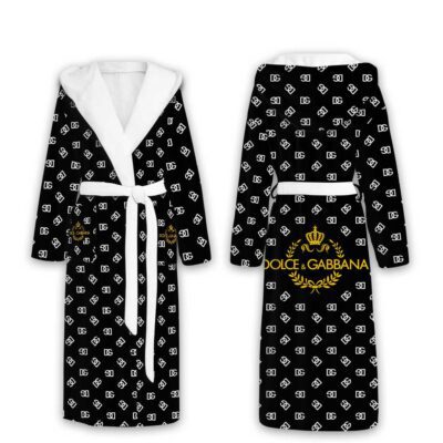 Dolce & Gabbana Logo Luxury Unisex Flannel Hooded Bathrobe