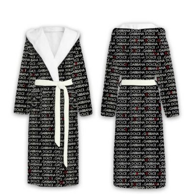 Dolce & Gabbana Red D&G Pattern Luxury Unisex Flannel Hooded Bathrobe