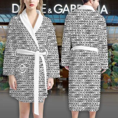 Dolce Gabbana White Pattern Luxury Bathrobe 2