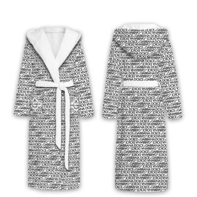 Dolce & Gabbana White Pattern Luxury Unisex Flannel Hooded Bathrobe