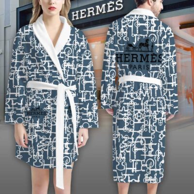Hermes Blue Circle Pattern Luxury Bathrobe 2