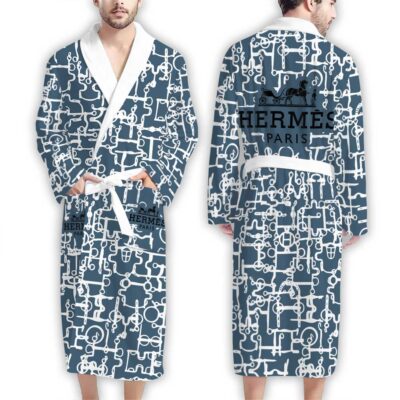 Hermes Blue Circle Pattern Luxury Bathrobe