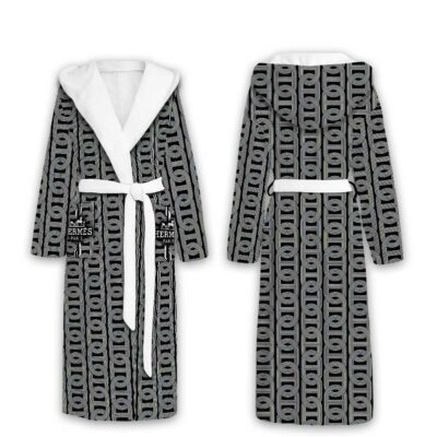 Hermes Color Pattern Luxury Unisex Flannel Hooded Bathrobe