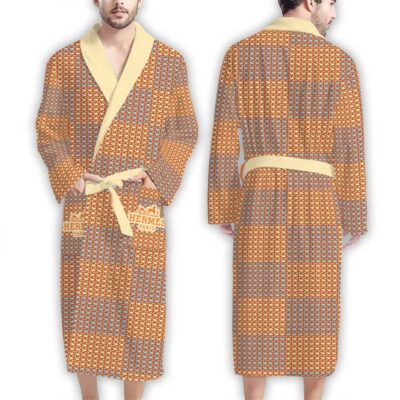 Hermes Orange Color Pattern Luxury Bathrobe