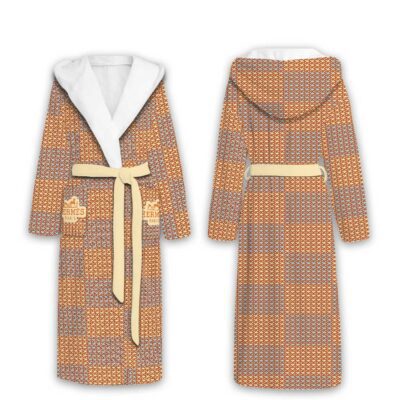 Hermes Orange Color Pattern Unisex Flannel Hooded Bathrobe