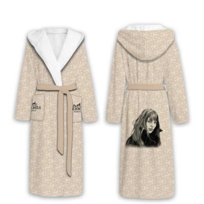 Hermes Pattern Jane Birkin Luxury Unisex Flannel Hooded Bathrobe
