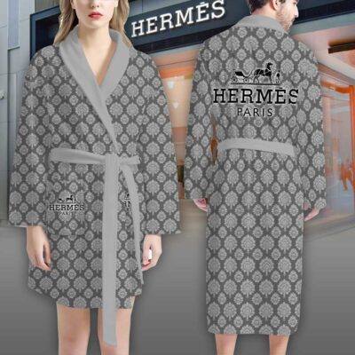 Hermes Silver Pattern Luxury Bathrobe 2