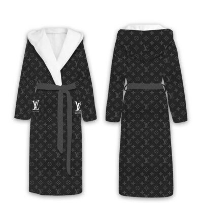Louis Vuitton Grey LV Pattern Luxury Unisex Flannel Hooded Bathrobe