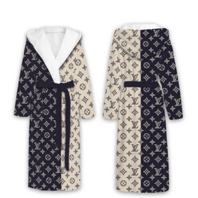 Louis Vuitton Holographic Logo Luxury Unisex Flannel Hooded Bathrobe