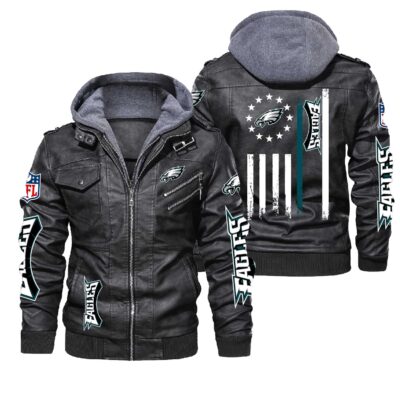 NFL Philadelphia Eagles thin line flag 2d Leather Jacket LJ2030
