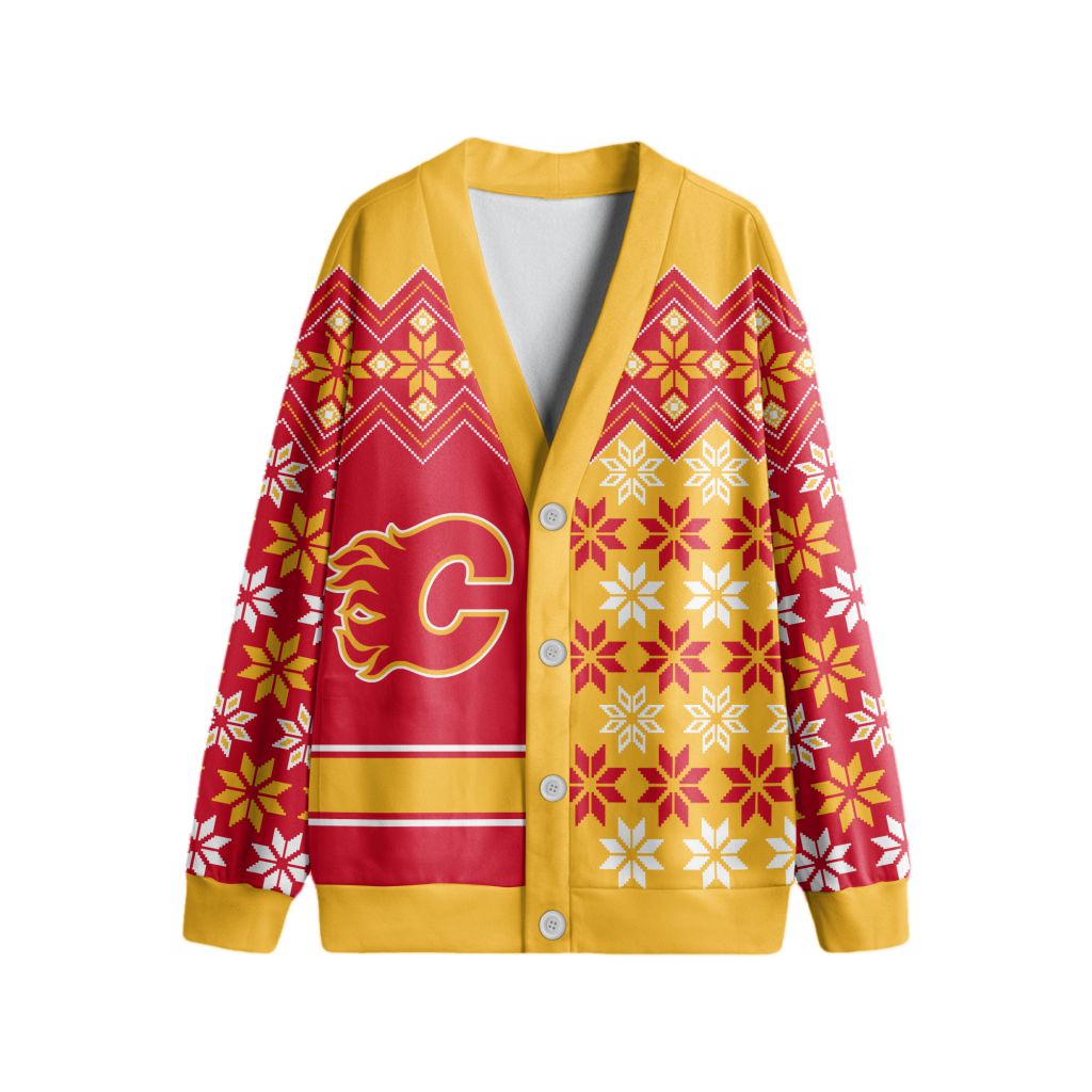 NHL-Calgary-Flames-Special-Ugly-Christmas-Cardigan NHL Calgary Flames Special Ugly Christmas Cardigan