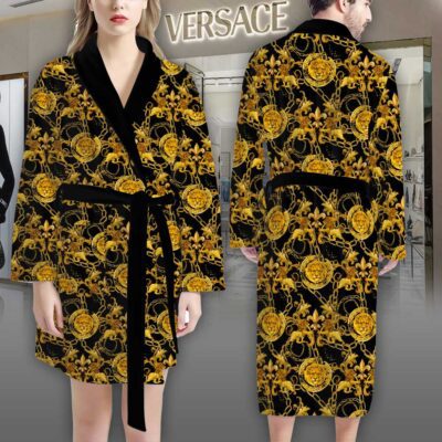 Versace Black Gold Lions Pattern Luxury Bathrobe 2